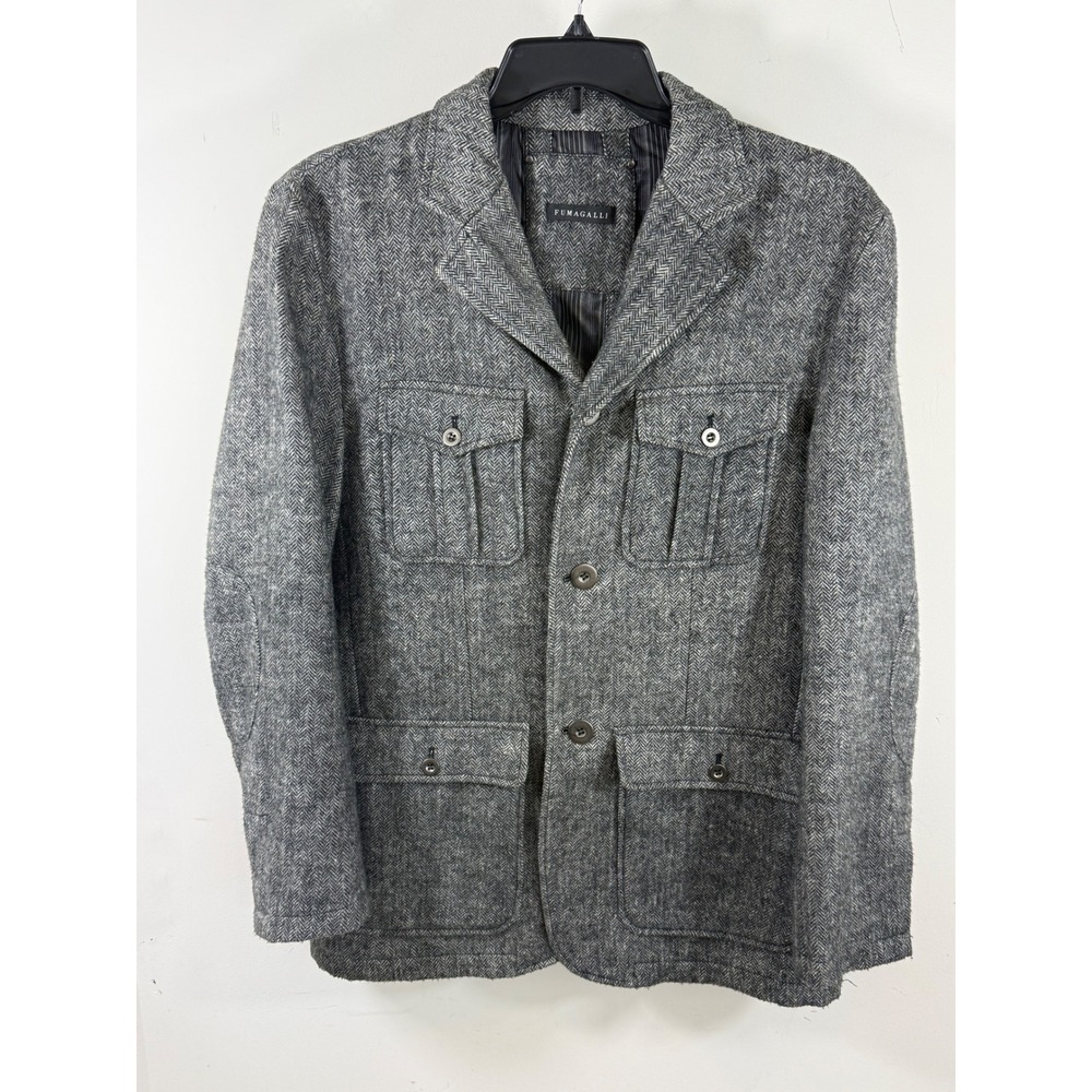 Fumagalli Men's L Gray Herringbone Field Jacket Workwear Heritage Academia